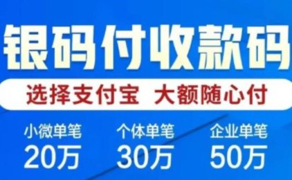 近期火爆的产品-银码付，支付宝＆微信大额收款码，最多注册十户，0.55%费率，单笔可20W-50W
